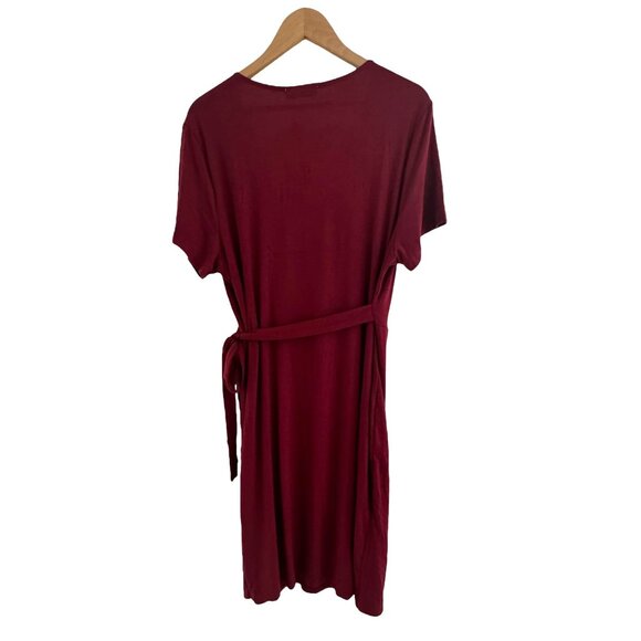 Dark Red Burgundy Soft Stretch Knit Faux-Wrap Dress w/Tie Size 16 New Fall Plus - Picture 3 of 6